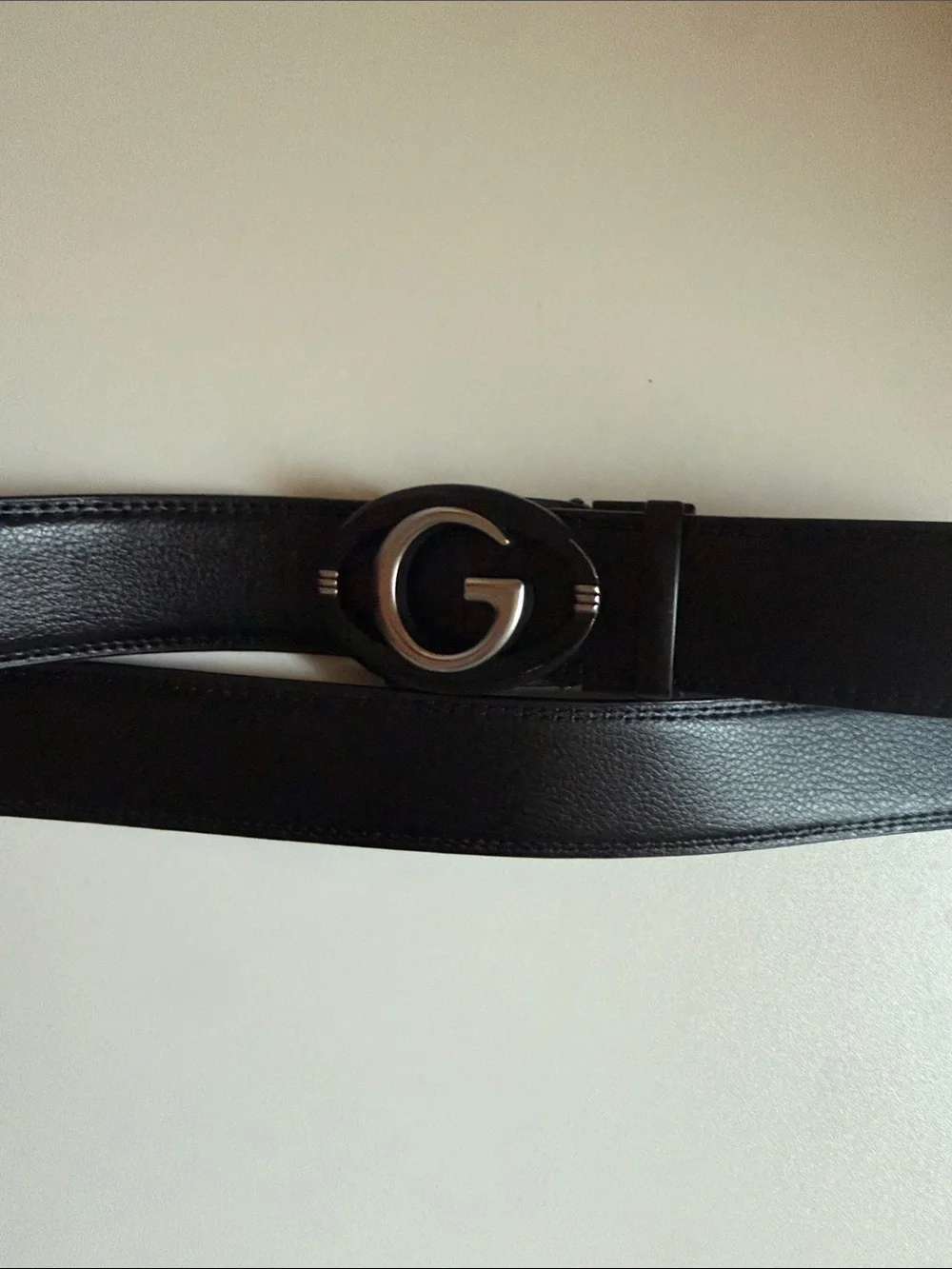 Men's Black Leather Belt with G-Style Buckle